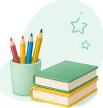 Ilustração de livros empilhados com lápis coloridos