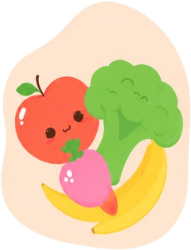 Ilustração de frutas e vegetais coloridos